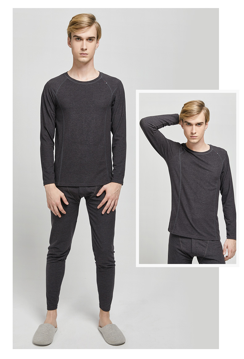420104发热棉绒圆领男士套装打底衫