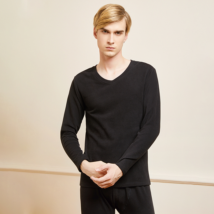 420101双面火山岩男士v领套装打底衫